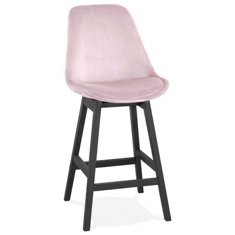 Mid-height design velvet bar stool feet wood black CAMY MINI (Pink) - image 61654