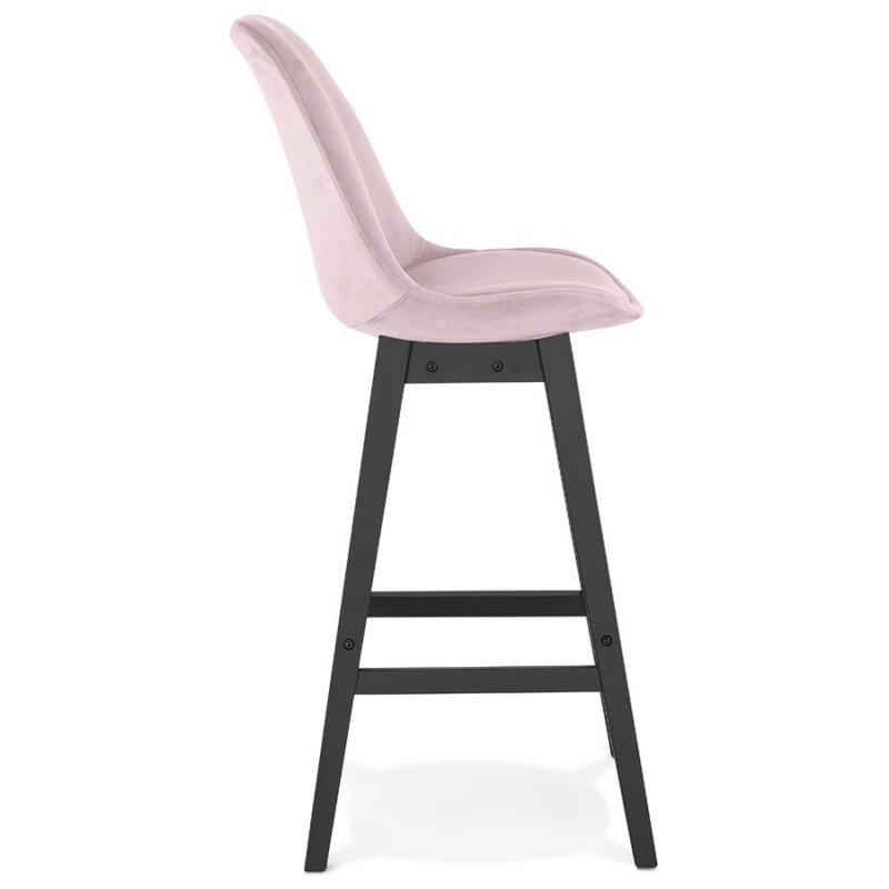 Design bar stool in velvet feet black wood CAMY (Pink) - image 61666