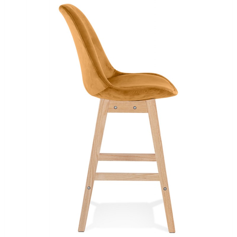 Mid-height design velvet bar stool feet natural wood CAMY MINI (Mustard) - image 61676