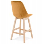 Mid-height design velvet bar stool feet natural wood CAMY MINI (Mustard)
