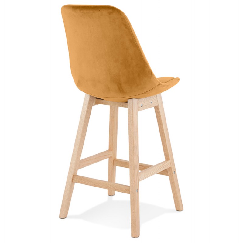 Mid-height design velvet bar stool feet natural wood CAMY MINI (Mustard) - image 61677