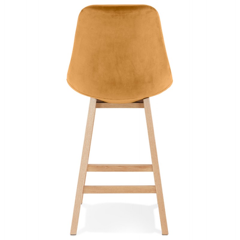 Mid-height design velvet bar stool feet natural wood CAMY MINI (Mustard) - image 61678