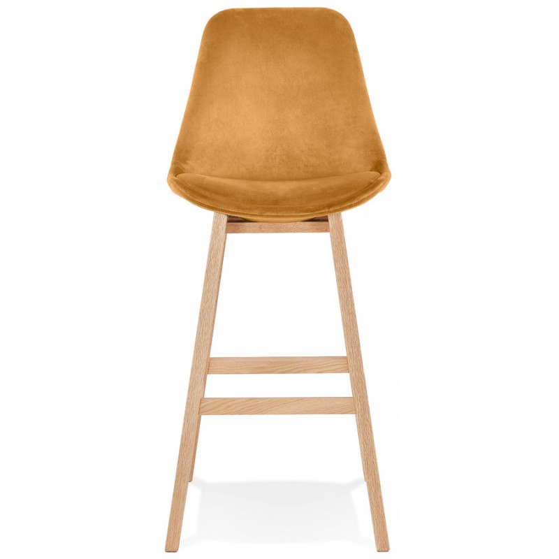Design bar stool in velvet feet natural wood CAMY (Mustard) - image 61685