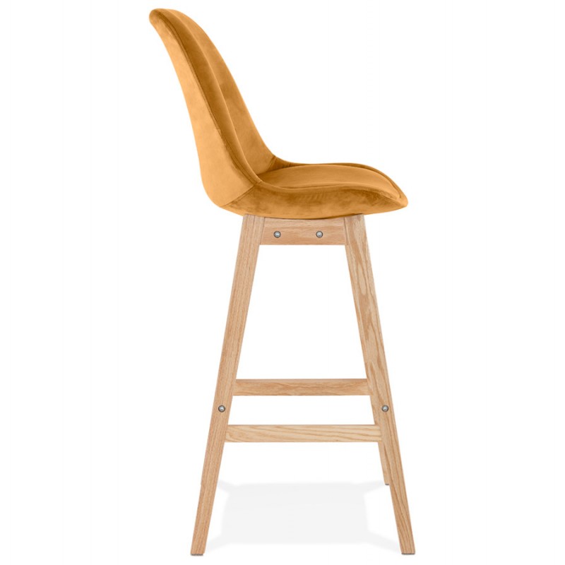 Design bar stool in velvet feet natural wood CAMY (Mustard) - image 61686