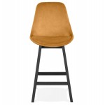Mid-height design velvet bar stool feet black wood CAMY MINI (Mustard)