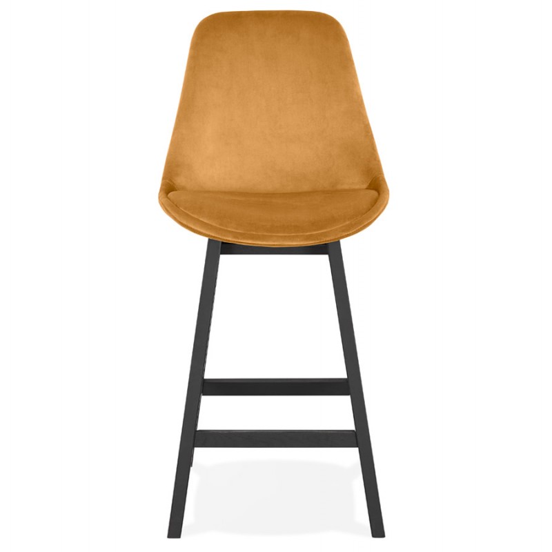 Mid-height design velvet bar stool feet black wood CAMY MINI (Mustard) - image 61695