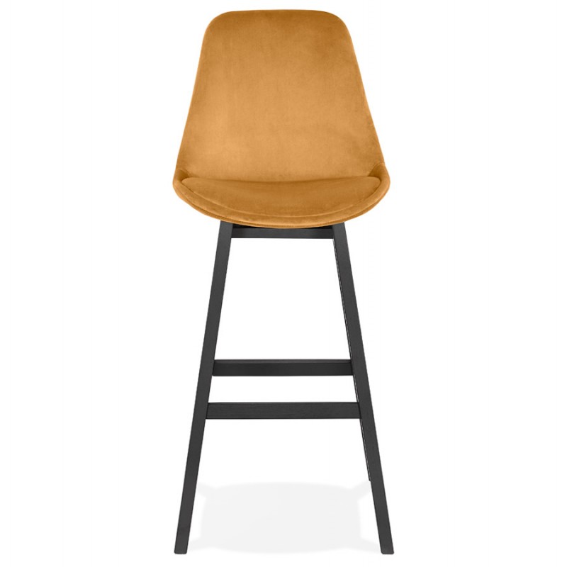 Design bar stool in velvet feet black wood CAMY (Mustard) - image 61705