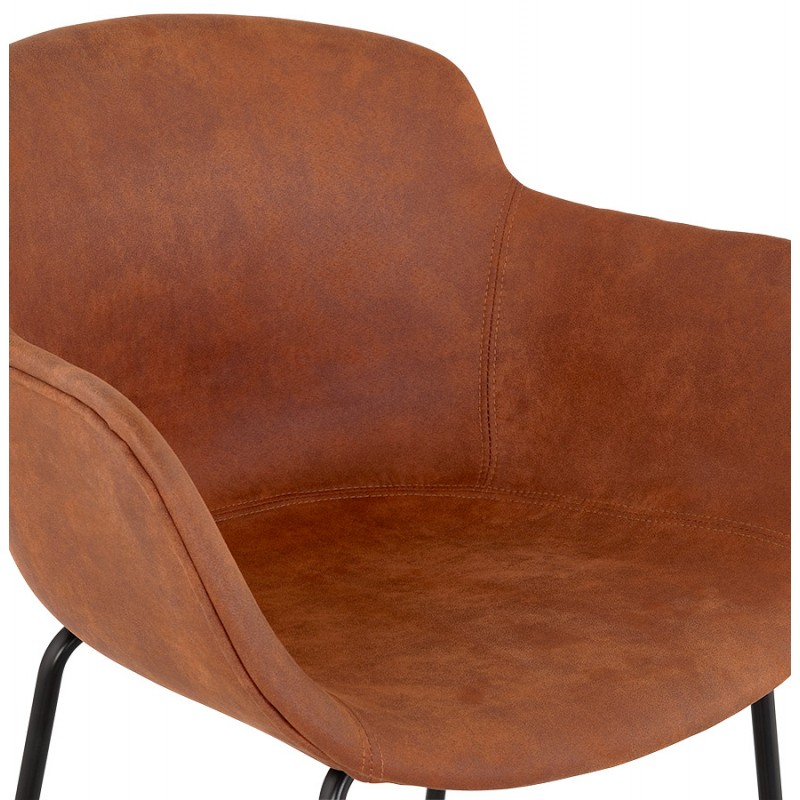 Design bar stool with black metal foot microfiber armrests TANOU (brown) - image 62296