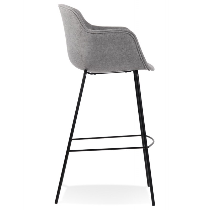 Design bar stool with armrests in black metal feet fabric PONZA (grey) - image 62315