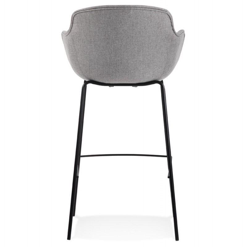 Design bar stool with armrests in black metal feet fabric PONZA (grey) - image 62317