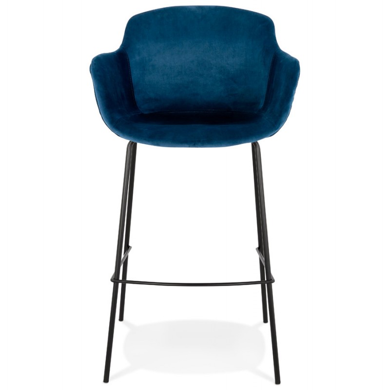 Design bar stool with black metal foot velvet armrests CALOI (blue) - image 62326