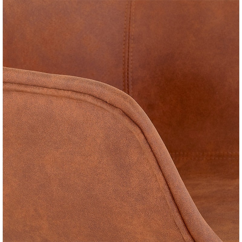 Design mid-height snack stool with black metal foot microfiber armrests TANOU MINI (brown) - image 62377