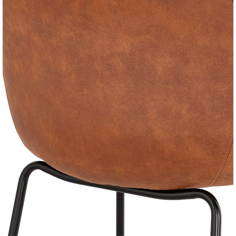 Design mid-height snack stool with black metal foot microfiber armrests TANOU MINI (brown) - image 62379