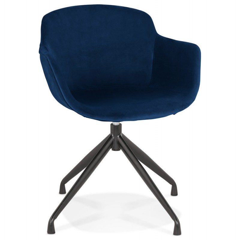 Chaise design avec accoudoirs en velours pieds métal noirs KOHANA (bleu)