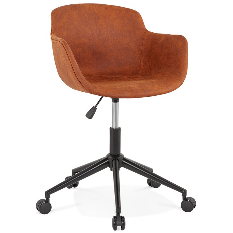 Chaise de bureau sur roulettes en microfibre pieds métal noirs LEOPOLD (marron) - image 62702