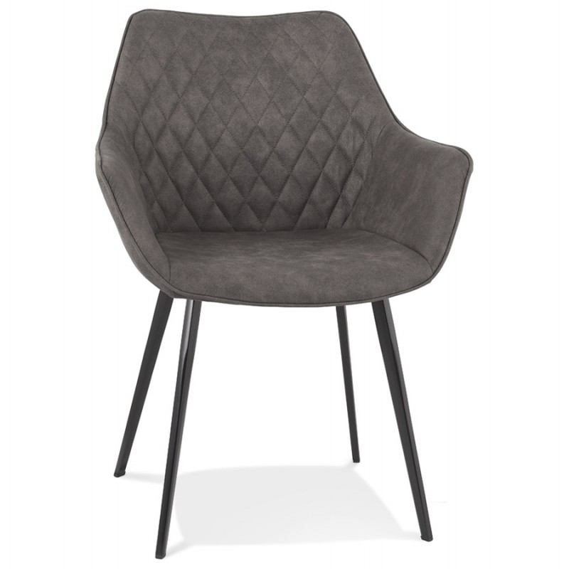 Chaise avec accoudoirs en microfibre pieds métal noirs LENO (gris foncé) - image 62774