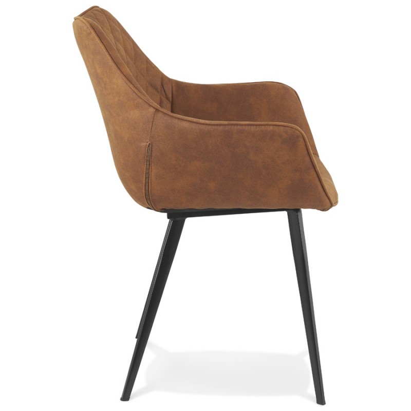 Chair with black metal foot microfiber armrests LENO (brown) - image 62789