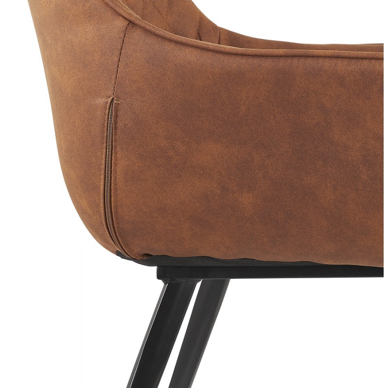 Chaise avec accoudoirs en microfibre pieds métal noirs LENO (marron) - image 62798