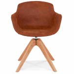 Chaise avec accoudoirs en microfibre pieds bois naturel AUXENCE (marron)