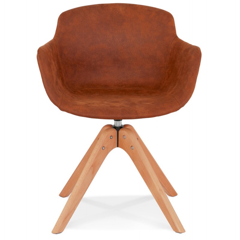 Chaise avec accoudoirs en microfibre pieds bois naturel AUXENCE (marron) - image 62829