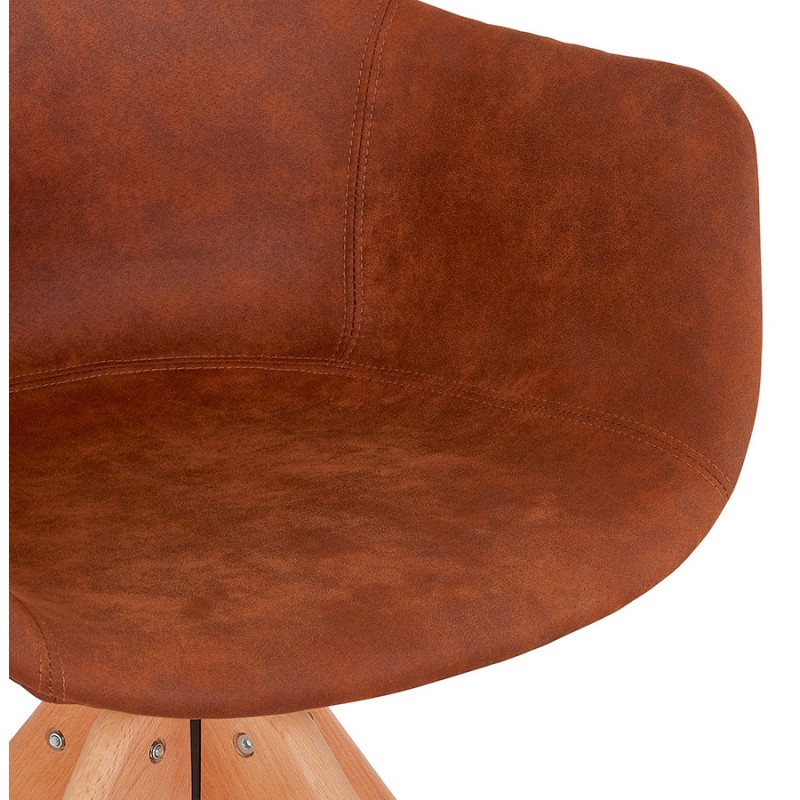 Stuhl mit Armlehnen aus Mikrofaserfüßen Naturholz AUXENCE (braun) - image 62834
