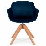 Chaise avec accoudoirs en velours pieds bois naturel MANEL (bleu)