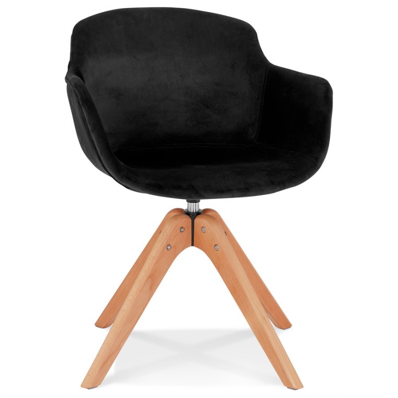 Chaise avec accoudoirs en velours pieds bois naturel MANEL (noir) - image 62868
