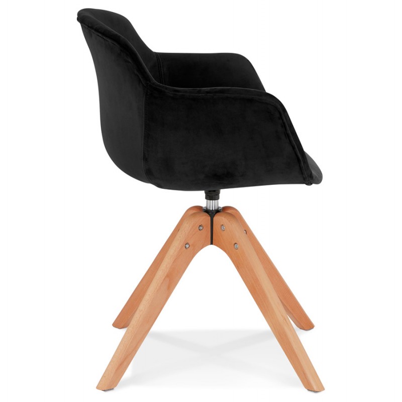 Chaise avec accoudoirs en velours pieds bois naturel MANEL (noir) - image 62870