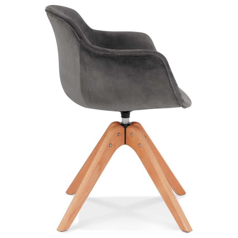 Chaise avec accoudoirs en velours pieds bois naturel MANEL (gris) - image 62880