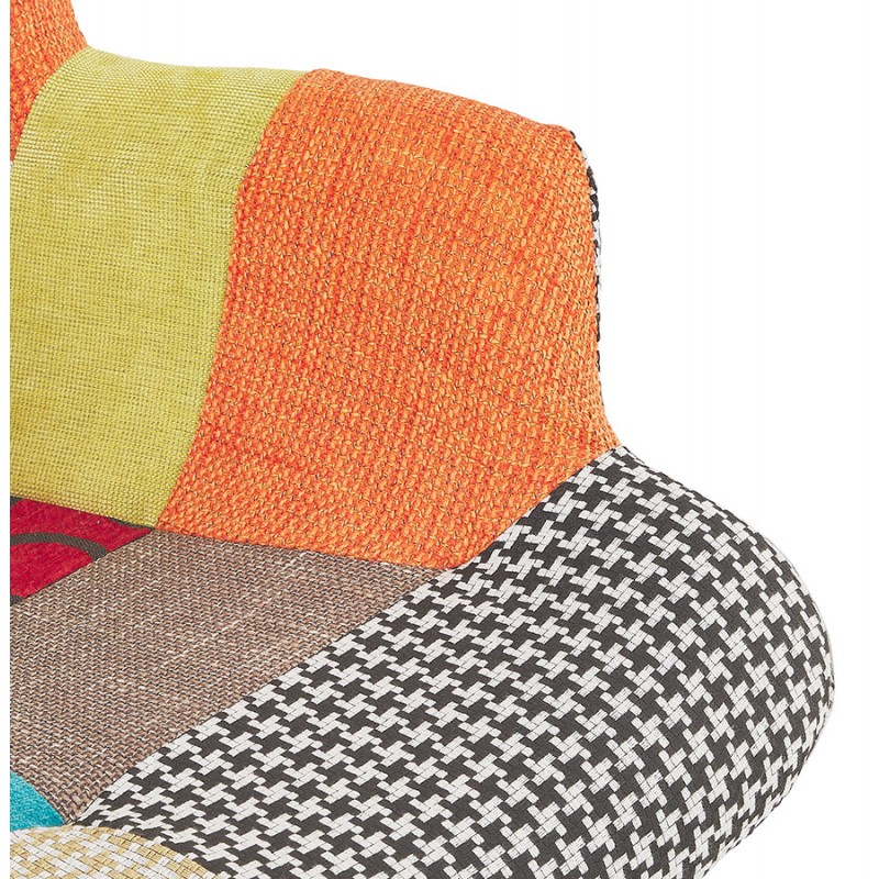 Fauteuil à oreilles patchwork en tissu pieds bois naturel RHYS (multicolore) - image 62916