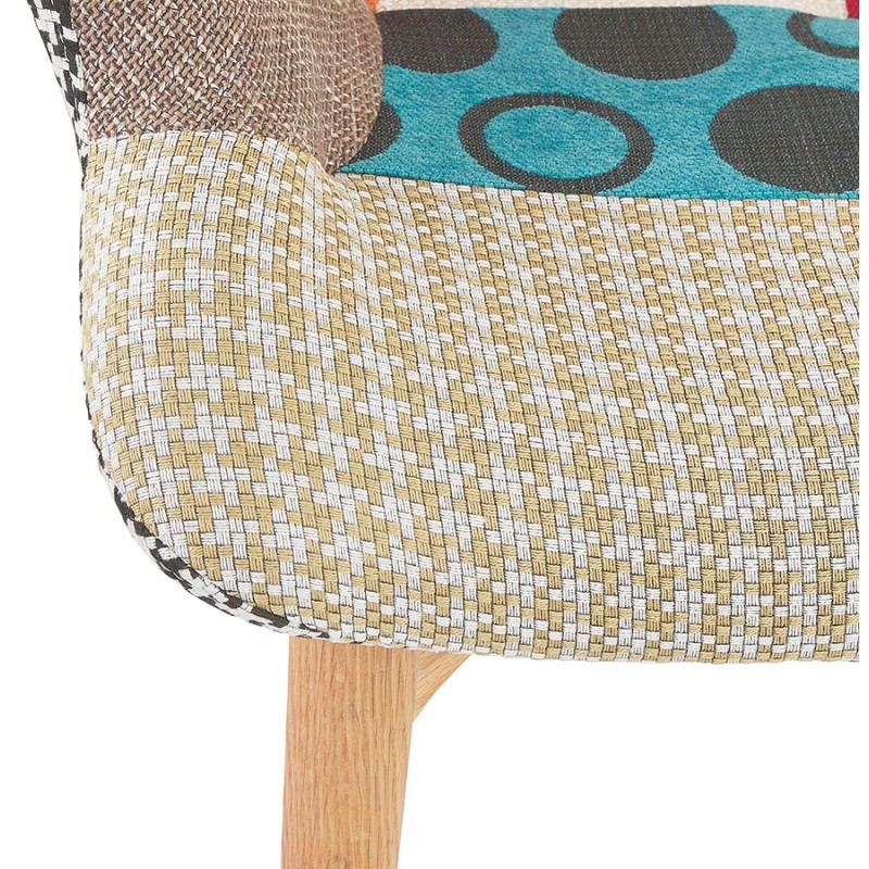 Fauteuil à oreilles patchwork en tissu pieds bois naturel RHYS (multicolore) - image 62917