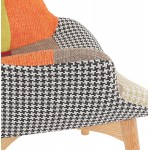 Patchwork ear armchair in natural wood foot fabric RHYS (multicolored)