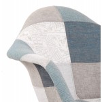 Sedia con braccioli in tessuto patchwork e gambe in legno naturale ELIO (Blu, grigio, beige)