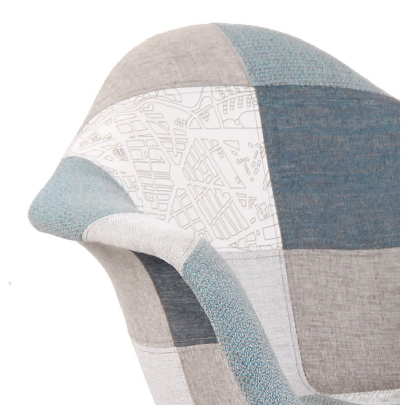 Chair with armrests in patchwork fabric and legs in natural wood ELIO (Blue, grey, beige) - image 62942