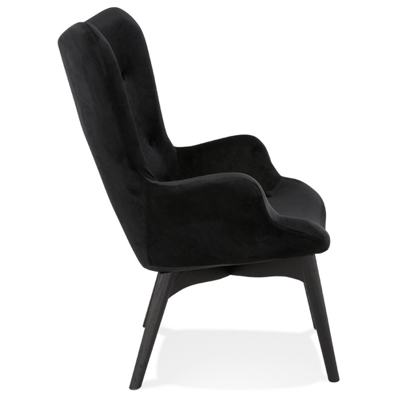 Velvet armchair feet black wood EMRYS (black) - image 62971