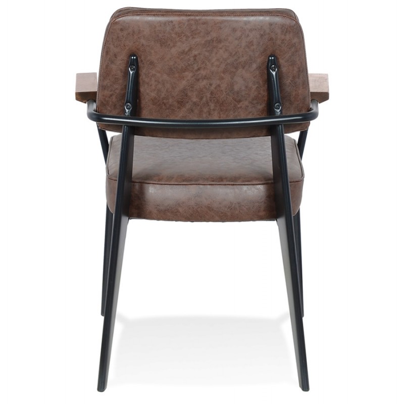Chaise avec accoudoirs vintage pieds métal noir PACO (marron) - image 62985