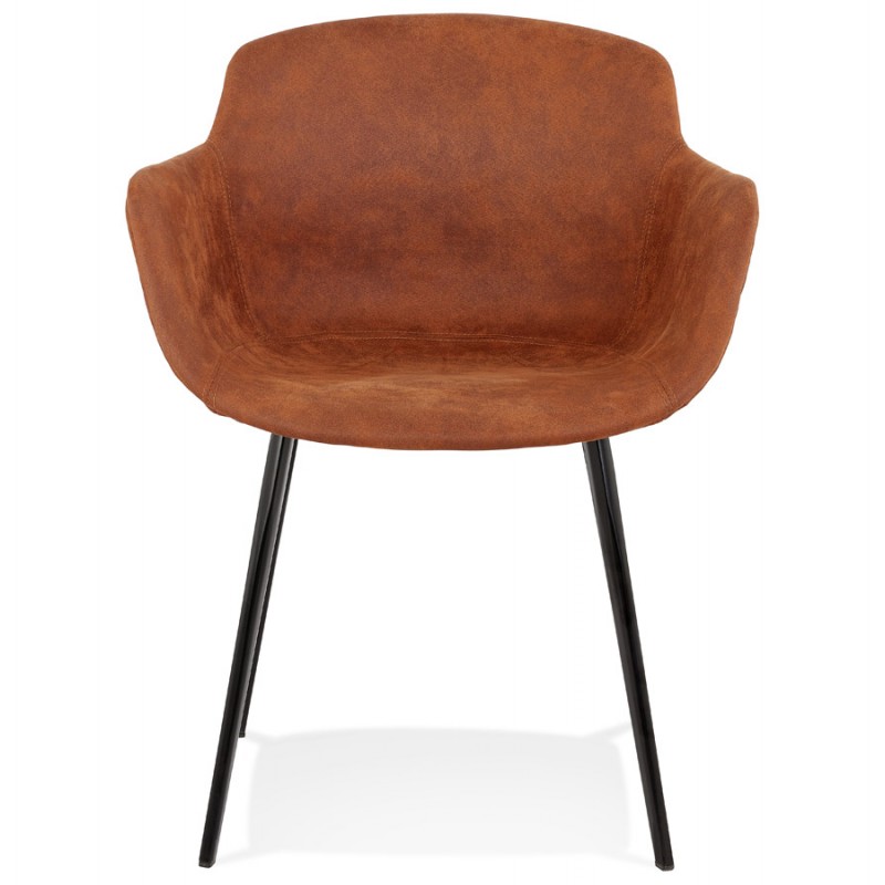 Chair with armrests in microfiber feet black metal EZIO (brown) - image 62999