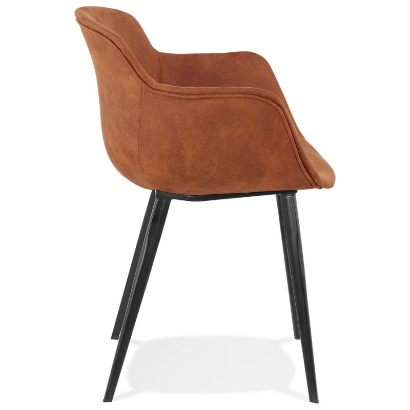 Chaise avec accoudoirs en microfibre pieds métal noir EZIO (marron) - image 63000