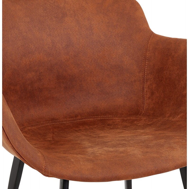 Chair with armrests in microfiber feet black metal EZIO (brown) - image 63003