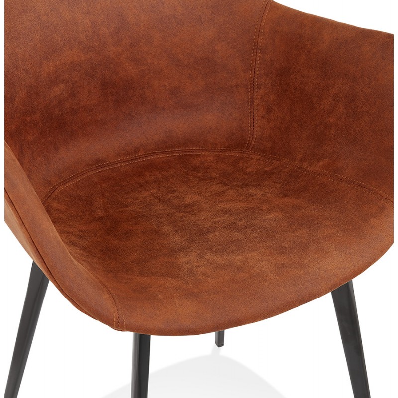 Chair with armrests in microfiber feet black metal EZIO (brown) - image 63004