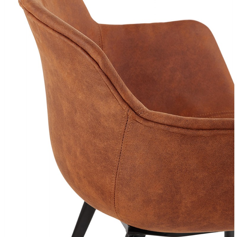Chair with armrests in microfiber feet black metal EZIO (brown) - image 63008
