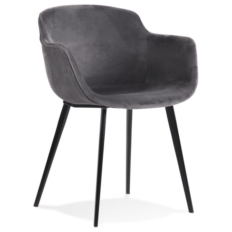 Chaise avec accoudoirs en velours pieds métal noir KEVAN (gris) - image 63045