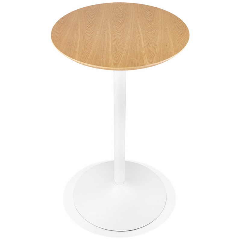 Table haute plateau rond en bois et pied en métal blanc ELVAN (Ø 60 cm) (naturel) - image 63083