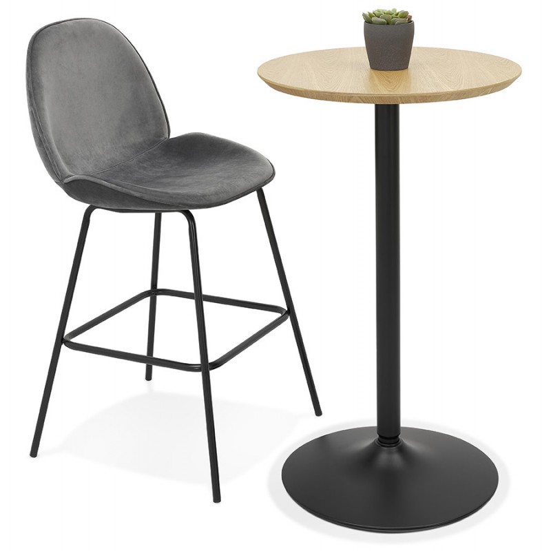 Table haute plateau rond en bois et pied en métal noir ELVAN (Ø 60 cm) (naturel) - image 63100