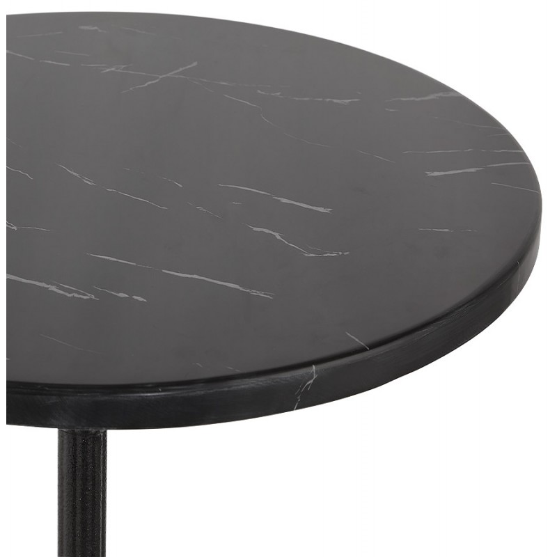 Table haute plateau rond en pierre effet marbre et pied en fonte noir AMOS (Ø 60 cm) (noir) - image 63111