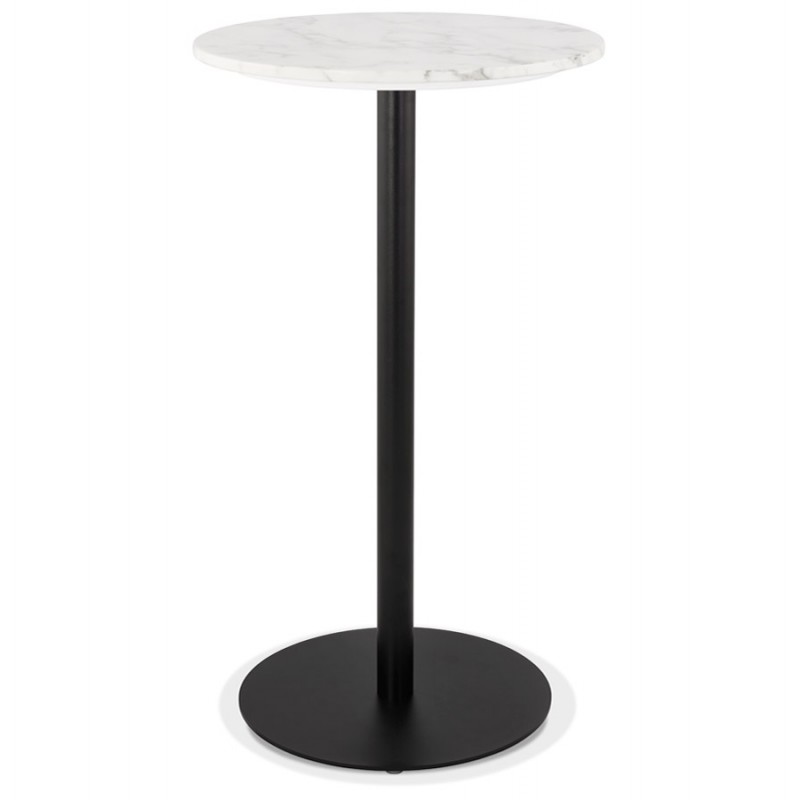 High table round stone top marble effect and foot in black metal OLAF (Ø 60 cm) (white) - image 63133