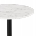 Table haute plateau rond en pierre effet marbre et pied en métal noir OLAF (Ø 60 cm) (blanc)