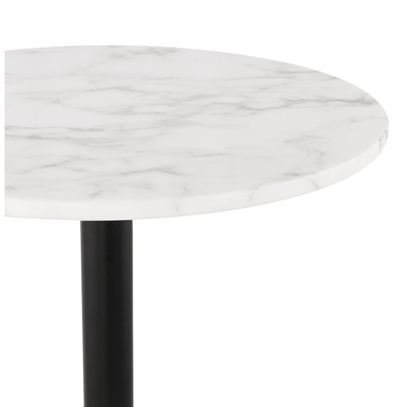 Table haute plateau rond en pierre effet marbre et pied en métal noir OLAF (Ø 60 cm) (blanc) - image 63138