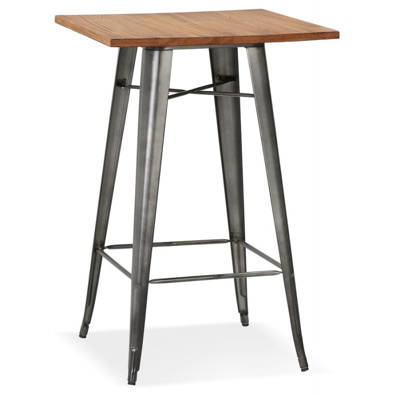 Table haute en bois de pin plateau carré et pied en métal (70x70 cm) BALDUR (naturel) - image 63156