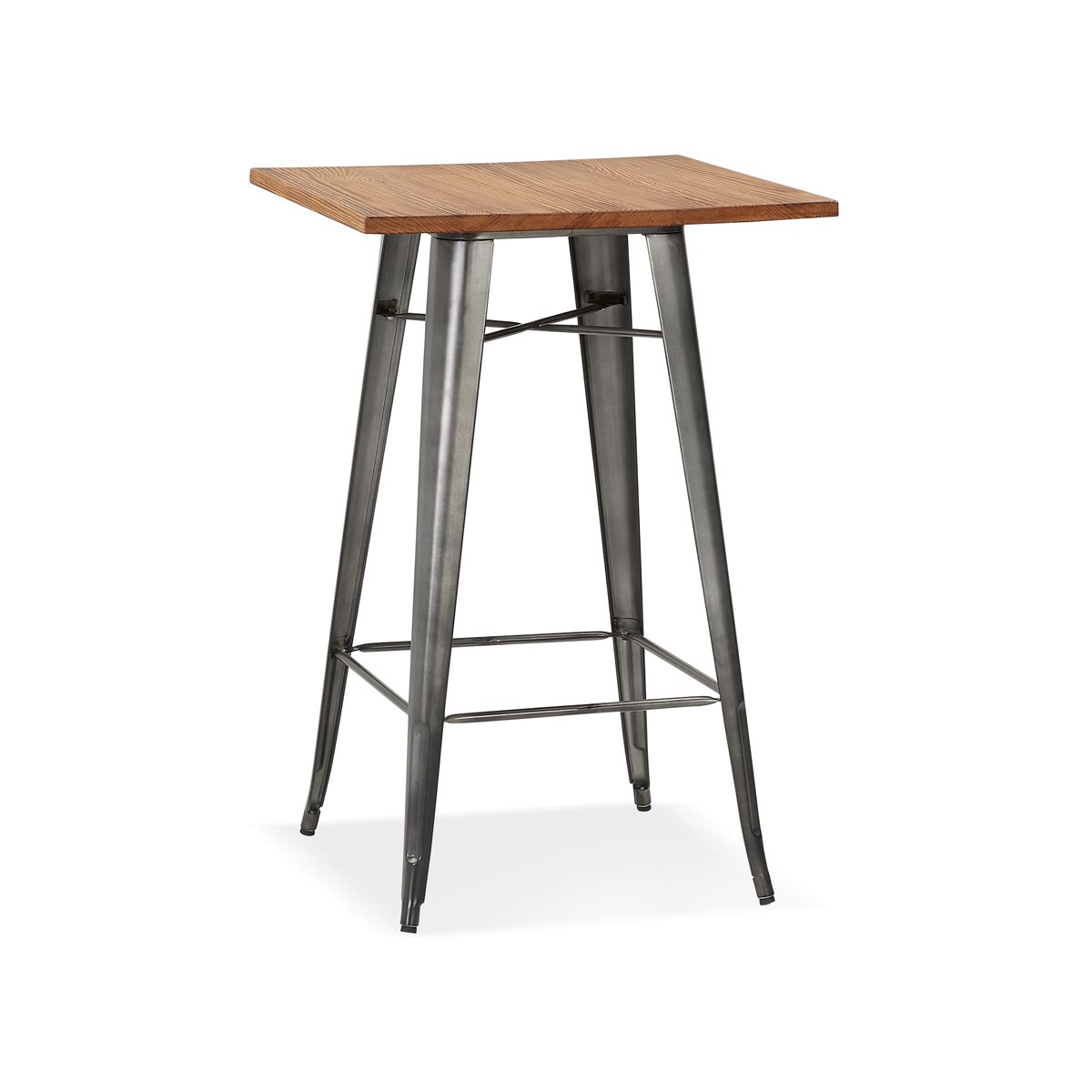 Tavolo alto e 4 sgabelli da bar in acciaio ed effetto legno